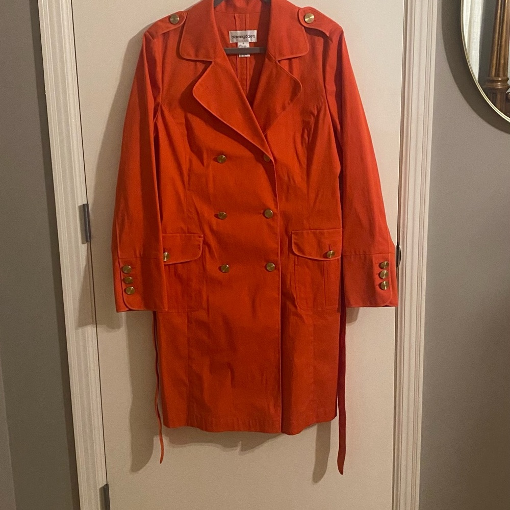 Bloomingdale's Vibrant Orange Trench Coat NWOT - Picture 7 of 7
